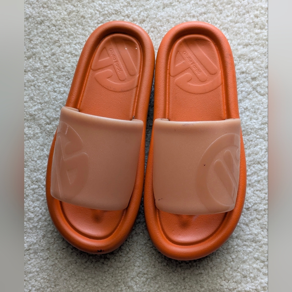 Giulia Bardo Brazilian Premium Brand Bright Citrus Orange Slide Sandals